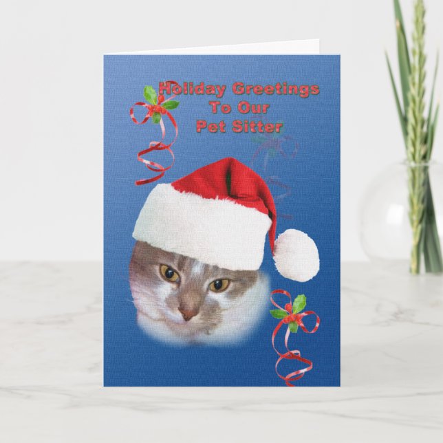 Cartes Pour Fêtes Annuelles Garde d'enfants d'animal familier, Noël, chat dans (Devant)