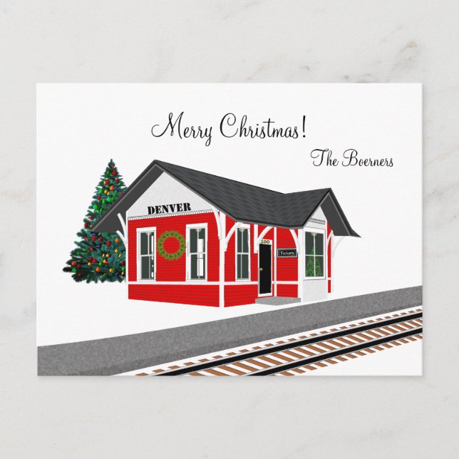 Cartes Pour Fêtes Annuelles Gare de chemin de fer Joyeux Noël vacances (Devant)