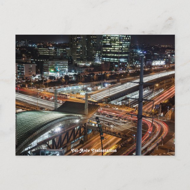 Cartes Pour Fêtes Annuelles Gare de Tel Aviv à Night Israel (Devant)