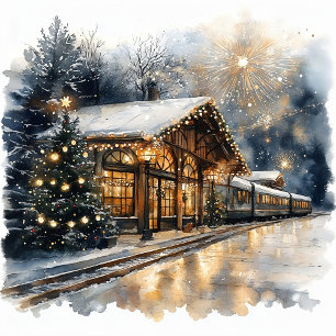 Cartes Pour Fêtes Annuelles Gare festive avec feux d'artifice et Nouvel An