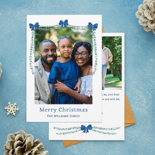 Cartes Pour Fêtes Annuelles Garland bleu orné de Bow Joyeux Noël Photo