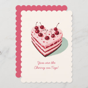 Cartes Pour Fêtes Annuelles Gâteau cœur mignon avec cerise sur le dessus pour 