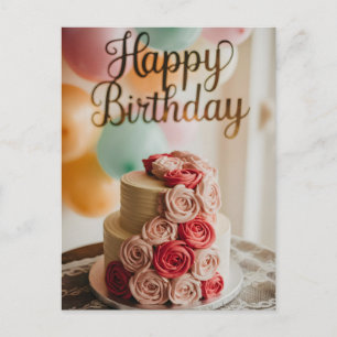 Cartes Pour Fêtes Annuelles Gâteau d'anniversaire à deux étages avec glaçage a