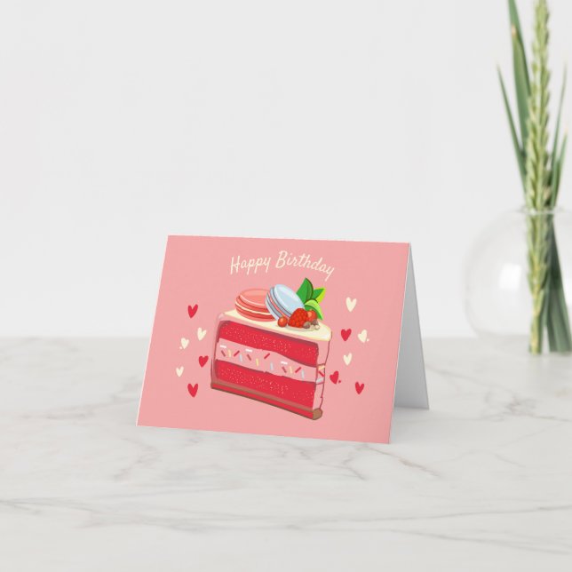 Cartes Pour Fêtes Annuelles Gâteau d'anniversaire mignon rouge (Devant)