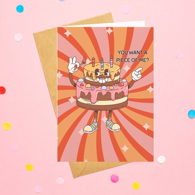 Cartes Pour Fêtes Annuelles Gâteau d'anniversaire, Rétro, Amusant, Personnalis (Créateur téléchargé)