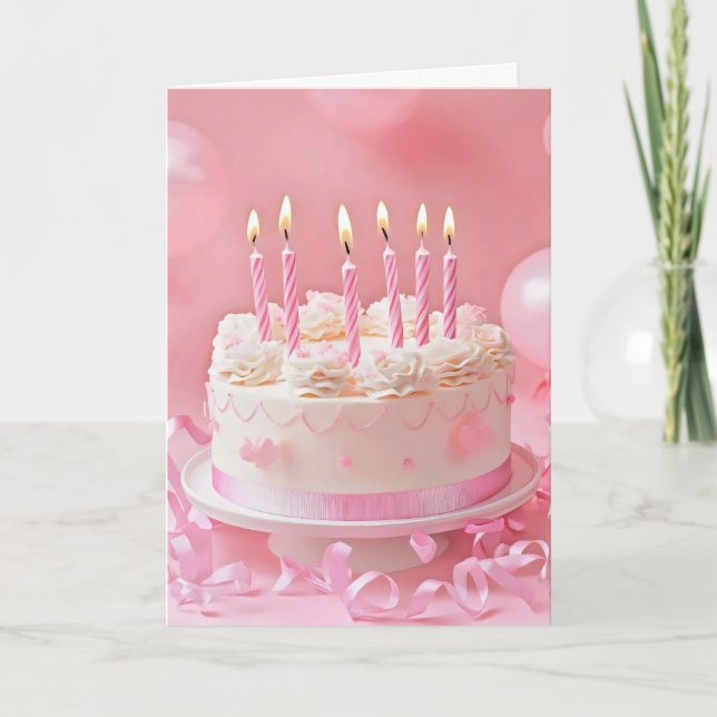 Cartes Pour Fêtes Annuelles Gâteau d'anniversaire rose (Devant)