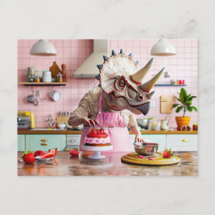 Cartes Pour Fêtes Annuelles Gâteau de cuisson Dinosaur dans cuisine rétro