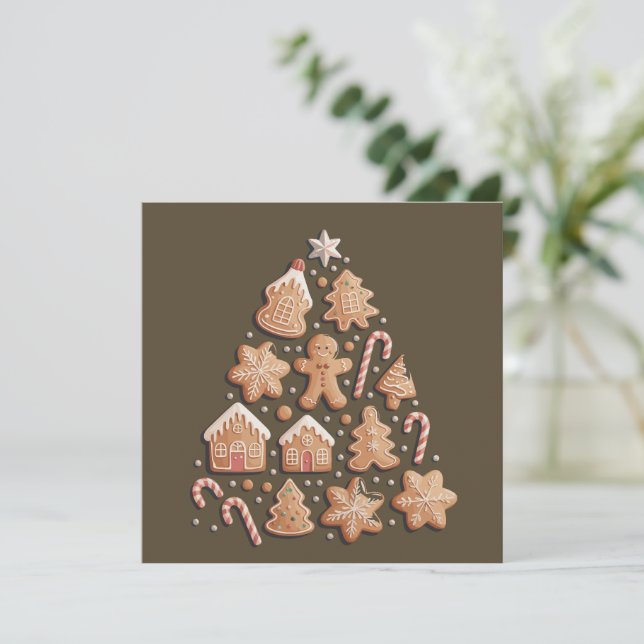 Cartes Pour Fêtes Annuelles Gâteau de Noël en pain d'épices Arbre de Noël Hive (Debout devant)