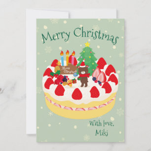 Cartes Pour Fêtes Annuelles Gâteau de Noël Ours Mousse Vert Moderne Personnali