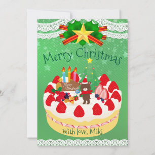 Cartes Pour Fêtes Annuelles Gâteau de Noël Ours Vert Moderne Personnalisé Mign