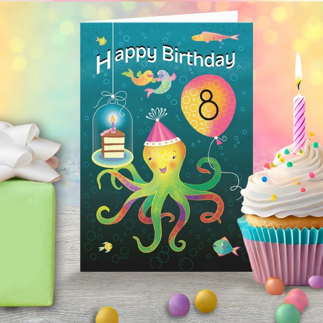 Cartes Pour Fêtes Annuelles Gâteau de pieuvre 8e anniversaire (Créateur téléchargé)