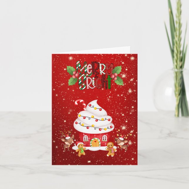 Cartes Pour Fêtes Annuelles Gâteau Merry et Bright Rouge (Devant)