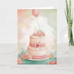 Cartes Pour Fêtes Annuelles Gâteau rose délicieux Anniversaire