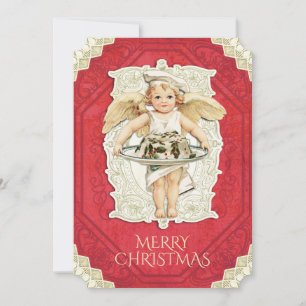 Cartes Pour Fêtes Annuelles Gâteau vintage de Noël de houx de chef d'ange
