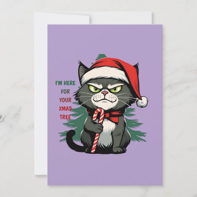 Cartes Pour Fêtes Annuelles Gato travieso navideño con gorro y bastón (Devant)