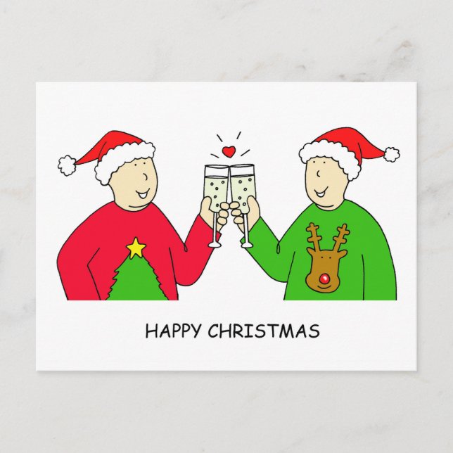 Cartes Pour Fêtes Annuelles Gay Homme Couple Joyeux Noël (Devant)