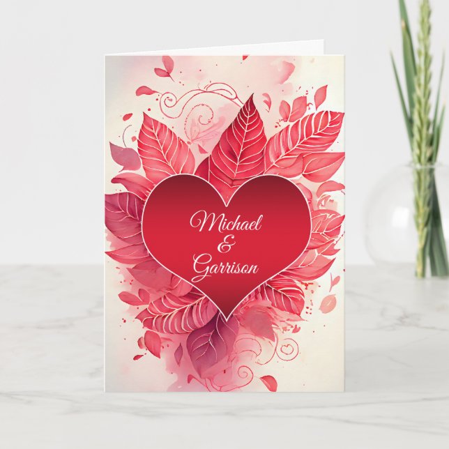 Cartes Pour Fêtes Annuelles Gay Partner Valentine's Day Red Heart Botanical (Devant)