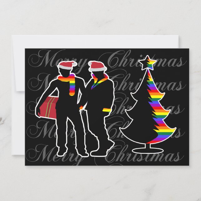 Cartes Pour Fêtes Annuelles Gay pride Joyeux Noël Gay Boys Et Arbre (Devant)