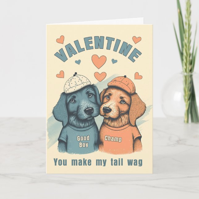 Cartes Pour Fêtes Annuelles Gay Valentine Cute Male Dogs in Blue and Brown (Devant)