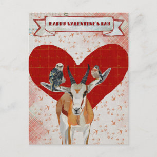 Cartes Pour Fêtes Annuelles GAZELLE & FEATHERS VALENTINE'S Postcard