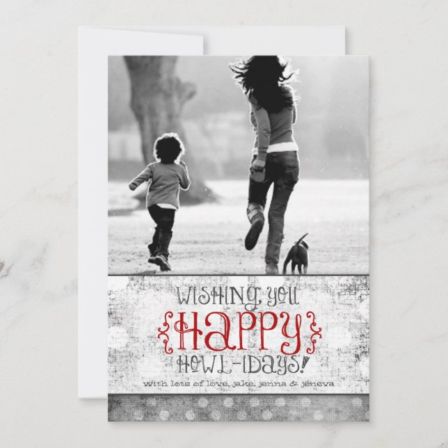 Cartes Pour Fêtes Annuelles GC | Joyeux Howlidays Grey Red Linen (Devant)