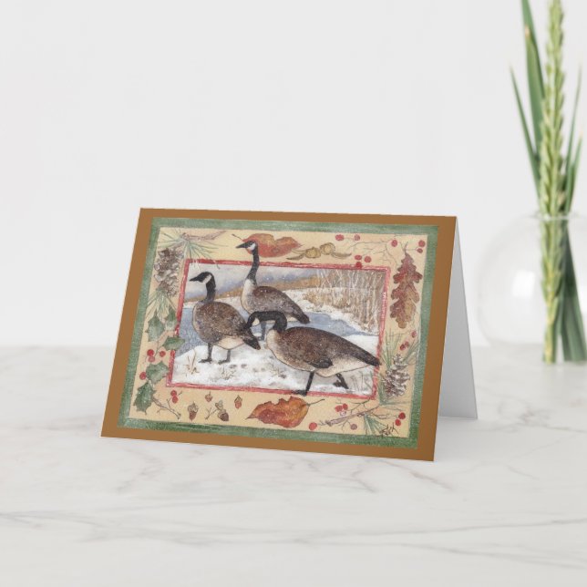 CARTES POUR FÊTES ANNUELLES GEESE SAUVAGE EN HIVER (Devant)