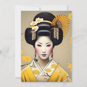 Cartes Pour Fêtes Annuelles Geisha japonais en portrait jaune