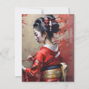 Cartes Pour Fêtes Annuelles Geisha japonais en rouge Un portrait