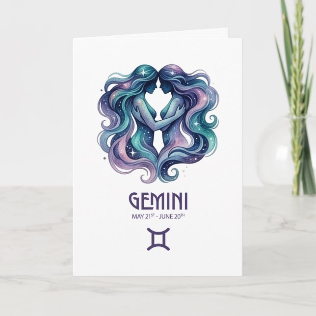 Cartes Pour Fêtes Annuelles Gemini Birthday Card. Zodiac Astrology Card (Devant)