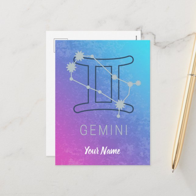 Cartes Pour Fêtes Annuelles Gemini Zodiac Star Sign Watercolor (Devant/Arrière en situation)