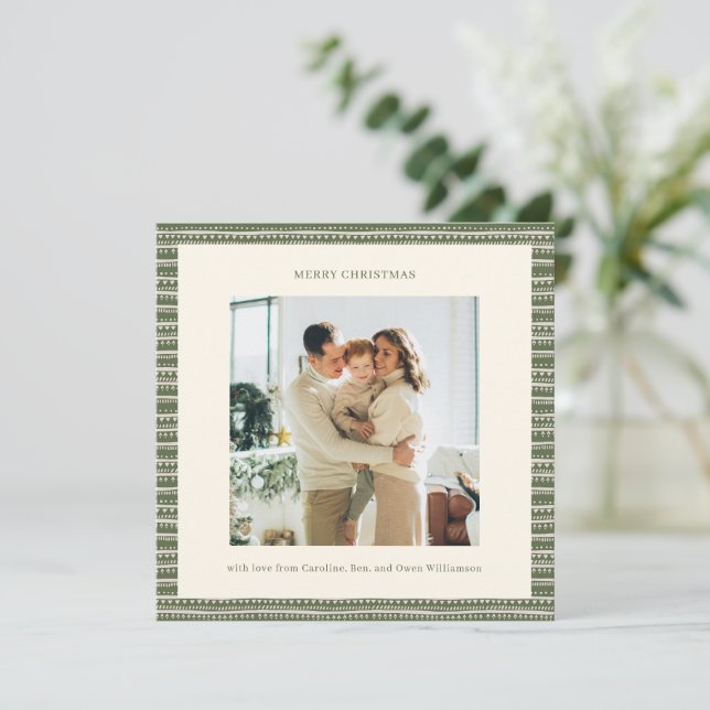 Cartes Pour Fêtes Annuelles Geometric Stripes Olive Green Christmas Photo  (Debout devant)