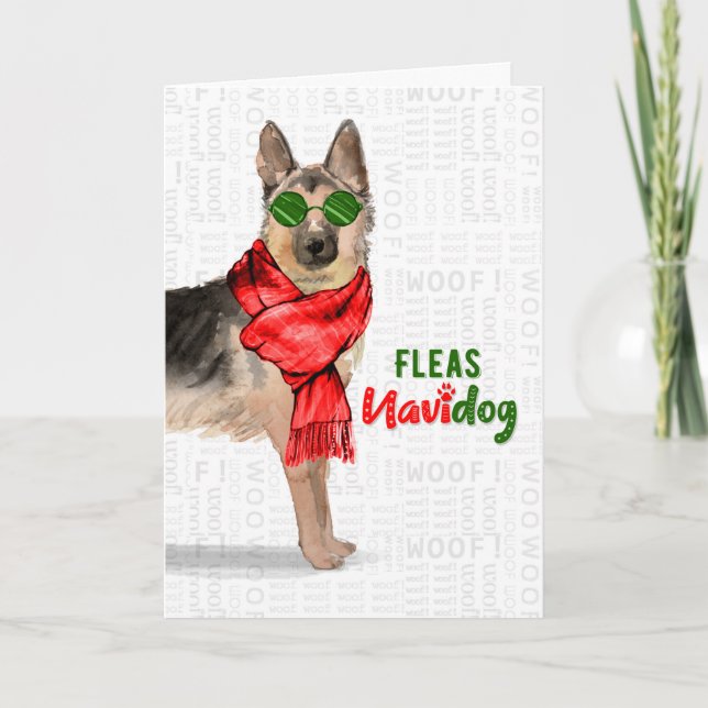Cartes Pour Fêtes Annuelles German Shepherd Fleas NaviDOG Holiday (Devant)