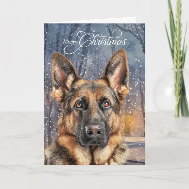 Cartes Pour Fêtes Annuelles German Shepherd Pine Winter Forest Christmas (Devant)