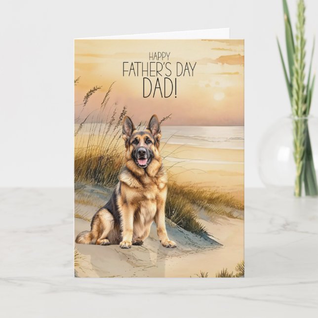 Cartes Pour Fêtes Annuelles German Shepherd Sunset Beach Father's Day (Devant)