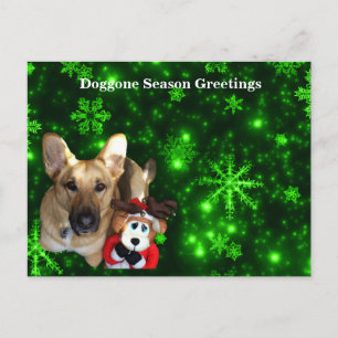 Cartes Pour Fêtes Annuelles German Shepherd, Toy Reindeer, Green Snowflakes