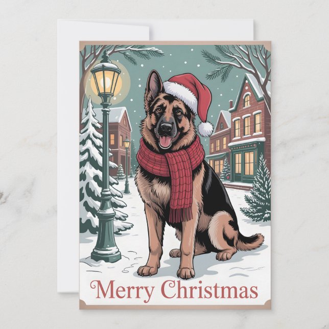 Cartes Pour Fêtes Annuelles German Shepherd vintage Christmas  (Devant)