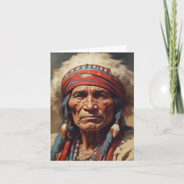 Cartes Pour Fêtes Annuelles Geronimo Portrait du chef guerrier indien (Devant)