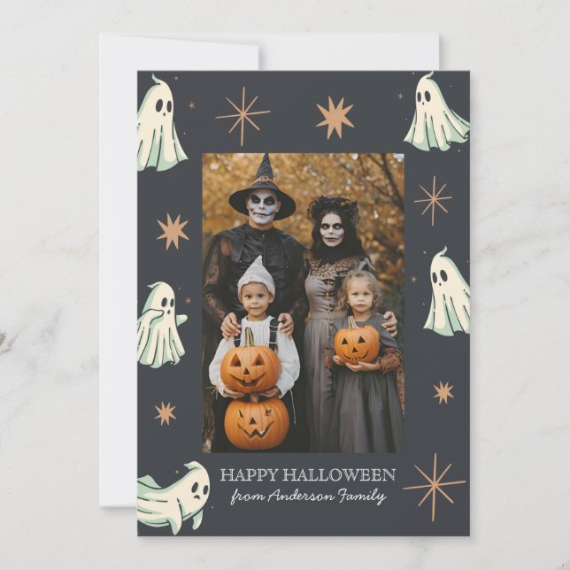 Cartes Pour Fêtes Annuelles Ghost Halloween Spooktacular Photo de famille (Devant)
