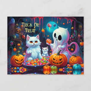 Cartes Pour Fêtes Annuelles Ghost Kitten Citrouille Candy Halloween