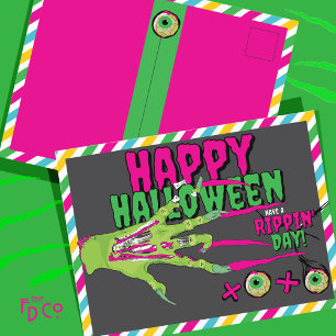 Cartes Pour Fêtes Annuelles Ghoulishly Fun Funky Zombie Happy Halloween XOXO!