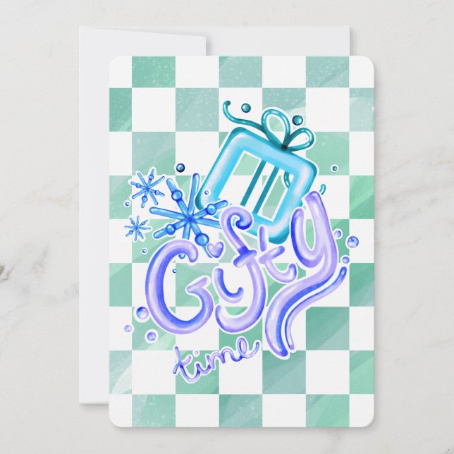 Cartes Pour Fêtes Annuelles Gifty Time Blue Purple Checkerboard Christmas (Devant)