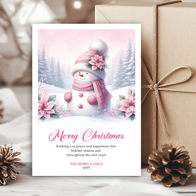 Cartes Pour Fêtes Annuelles Giggly pink snowman kids greeting card digital  (Giggly pink snowman kids greeting card digital file)