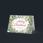 Cartes Pour Fêtes Annuelles Gilded Greenery | Joyeux Noël<br><div class="desc">Cette élégante carte de vœux de Noël présente une couronne encadrée de feuilles et de baies aquarelles modernes vertes,  rouges et dorées avec une typographie script tendance rouge.</div>