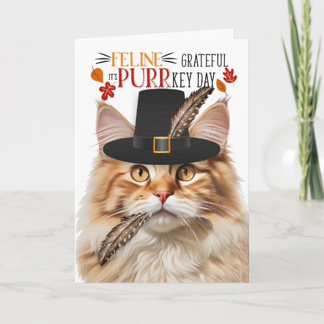 Cartes Pour Fêtes Annuelles Gingembre Fluffy Tabby Cat Grateful pour PURRkey D (Devant)