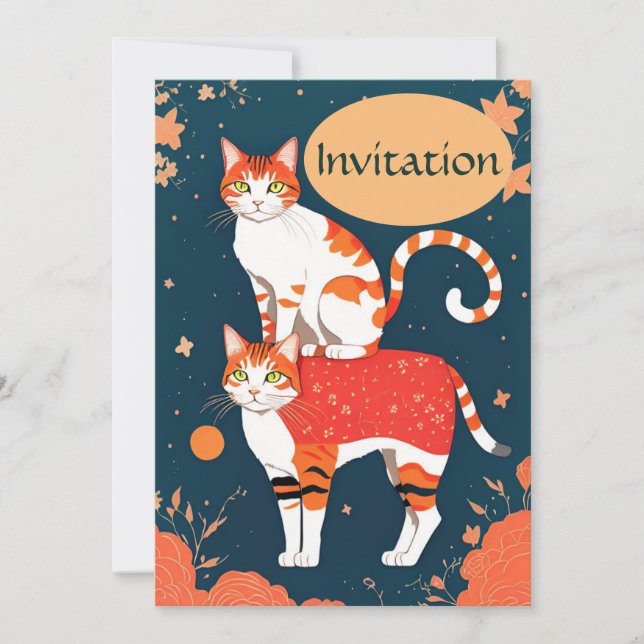 Cartes Pour Fêtes Annuelles Gingembre piggyback chat sur turquoise foncé (Devant)