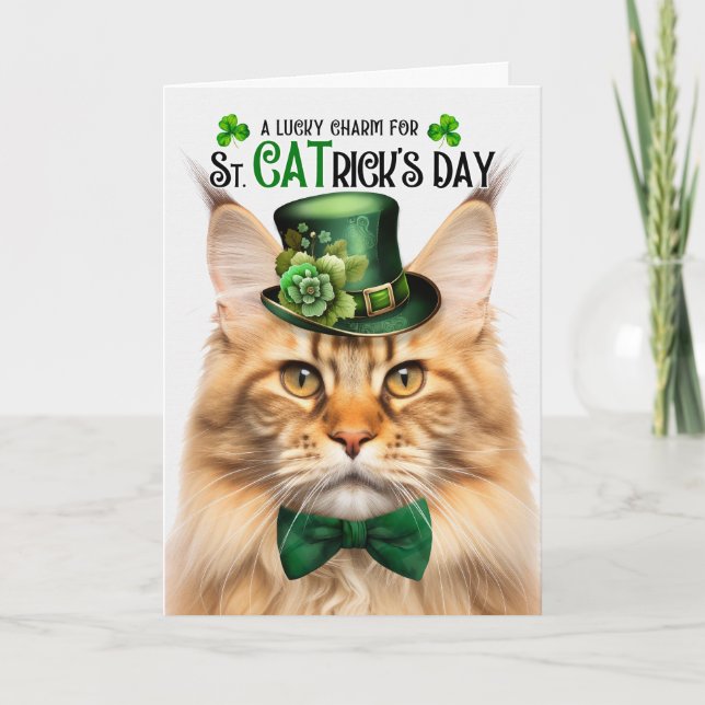 Cartes Pour Fêtes Annuelles Ginger Maine Coon St CATrick's Day Lucky Charm (Devant)