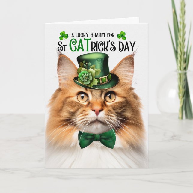 Cartes Pour Fêtes Annuelles Ginger Norwegian Forest Chat St CATrick's Day (Devant)