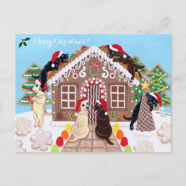 Cartes Pour Fêtes Annuelles Ginger Pread House Labradors Peinture (Devant)