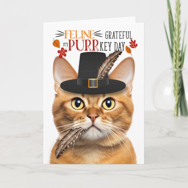 Cartes Pour Fêtes Annuelles Ginger Tabby Cat Grateful pour PURRkey Day (Devant)