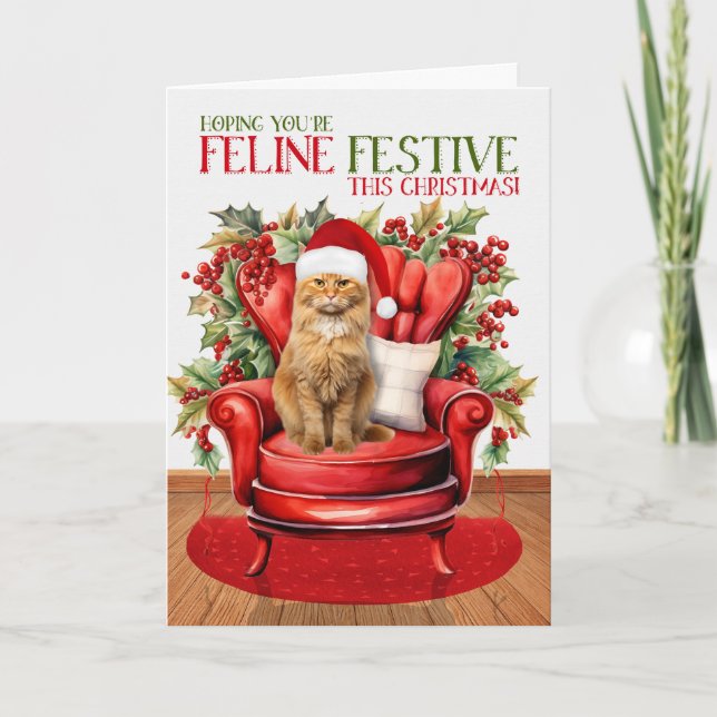 Cartes Pour Fêtes Annuelles Ginger Tabby Noël Chat FELINE Festive (Devant)
